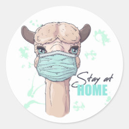 Pegatina Redonda Quédate en Llama