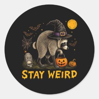 Pegatina Redonda Quédate raro Jimothy Seattle Mapache Halloween