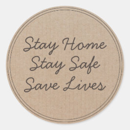 Pegatina Redonda Quédese en casa Esté seguro Salva vidas