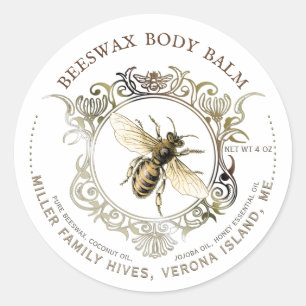Pegatina Redonda Queen Bee Gold Ornate Frame Beeswax Body Balde