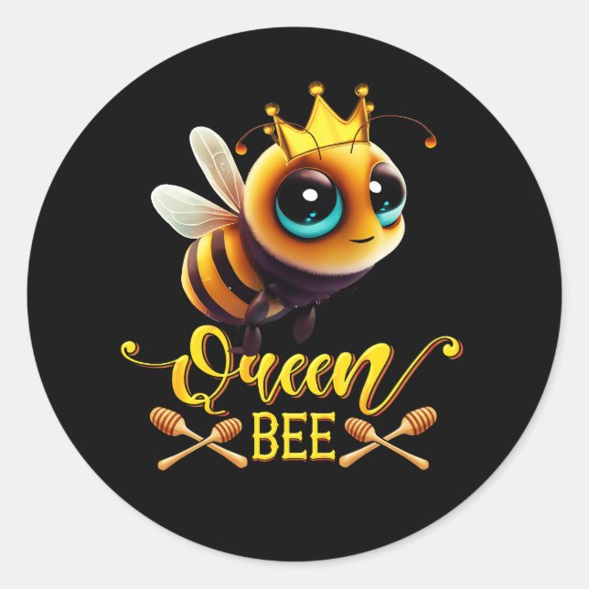 Pegatina Redonda Queen Bee Royal Crown Hive Honey Beerke (Anverso)
