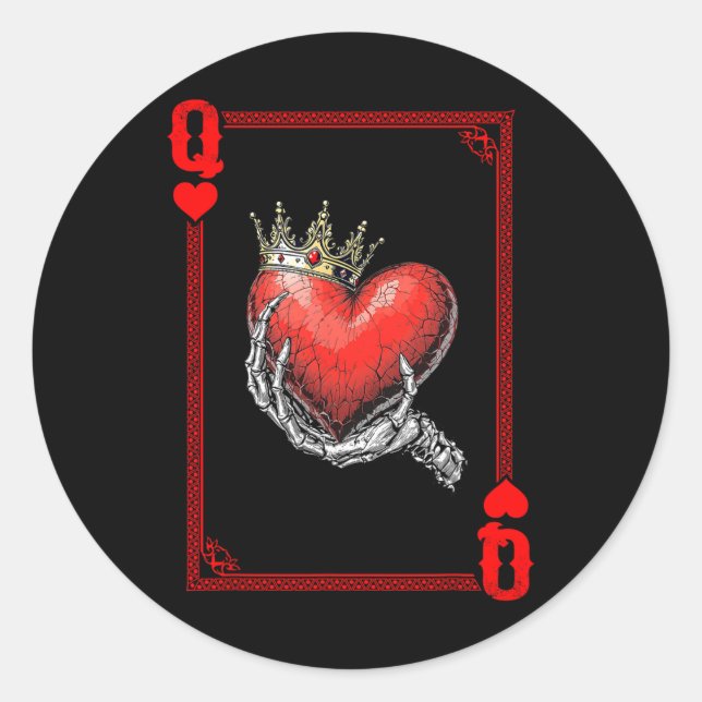 Pegatina Redonda Queen King of Hearts Jugando Tarjeta Pareja (Anverso)