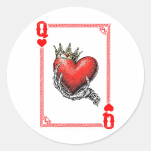 Pegatina Redonda Queen King of Hearts Jugando Tarjeta Pareja