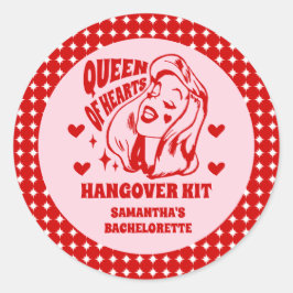 Pegatina Redonda Queen of Hearts Bachelorette Party Hangover Kit
