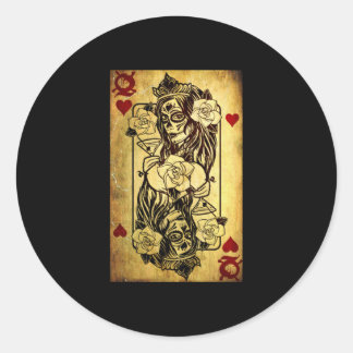 Pegatina Redonda Queen Of Hearts Card Deck Old