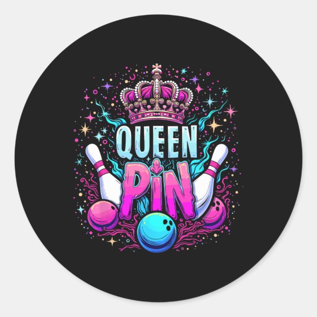 Pegatina Redonda Queen Pin Shirt Bowler Bowling League For Bowling  (Anverso)