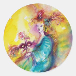 Pegatina Redonda QUEMA del CARNAVAL/de la danza veneciana de la