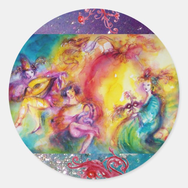 Pegatina Redonda QUEMANDO EL CARNAVAL / Danza veneciana de mascarad (Anverso)