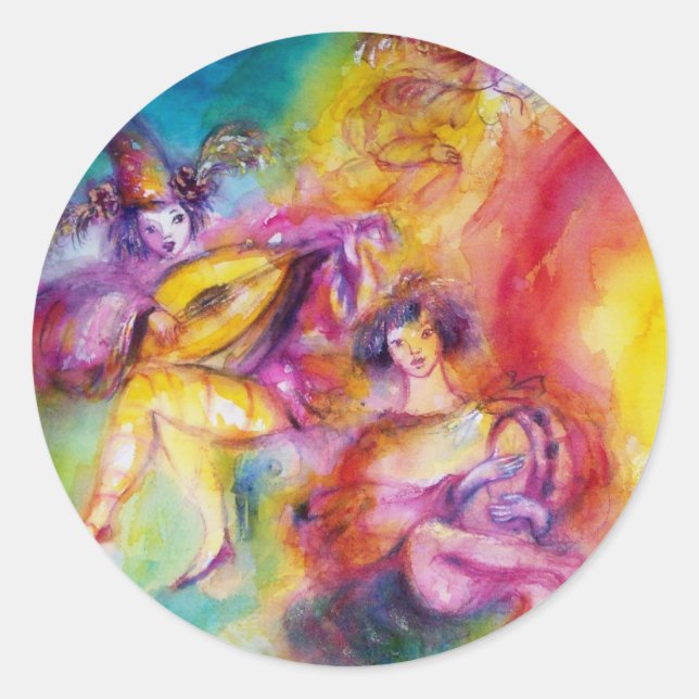 Pegatina Redonda QUEMANDO EL CARNAVAL / Danza veneciana de mascarad (Anverso)