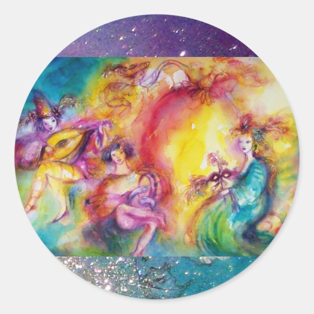 Pegatina Redonda QUEMANDO EL CARNAVAL / Danza veneciana de mascarad (Anverso)