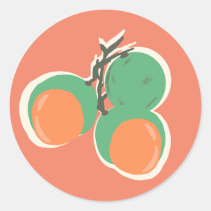 Pegatina Redonda Quenepas Limones Españoles Fruta Dibujada a Mano