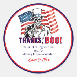 Pegatina Redonda Queremos un Boo Patriótico Fiesta de Disfraces de