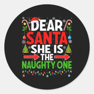 Pegatina Redonda Querida Santa Ella es mala pareja de Navidades Paj