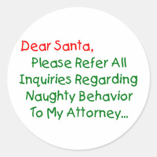 Pegatina Redonda Querido abogado Santa - Carta divertida de Navidad