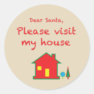 Pegatina Redonda Querido Papá Noel Por Favor Visita Mi Casa