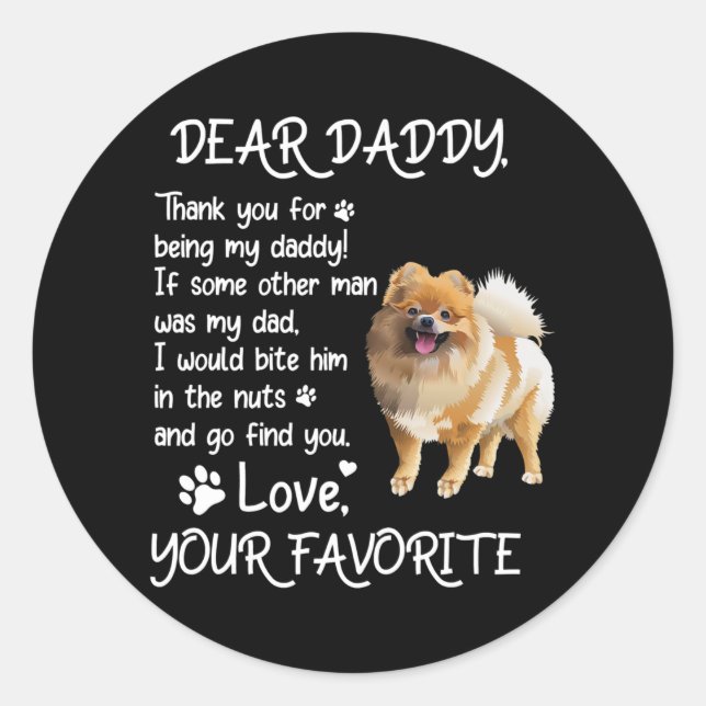 Pegatina Redonda Querido papá Pomeranian Dog Dad Day (Anverso)