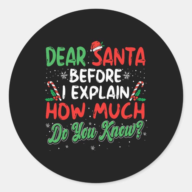 Pegatina Redonda Querido Santa, puedo explicar a los Navidades dive (Anverso)