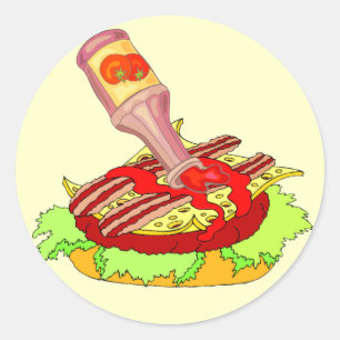 Pegatina Redonda Queseburger con salsa de tomate y kétchup