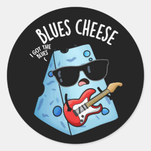 Pegatina Redonda Queso Azul Comida Divertida Chiste Fondo Oscuro