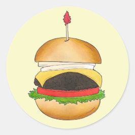 Pegatina Redonda Queso Burger Cheeseburger BBQ Cocina de Barbacoa