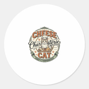 Pegatina Redonda Queso Charcutería Gato Queso Charcutería Gato Vint