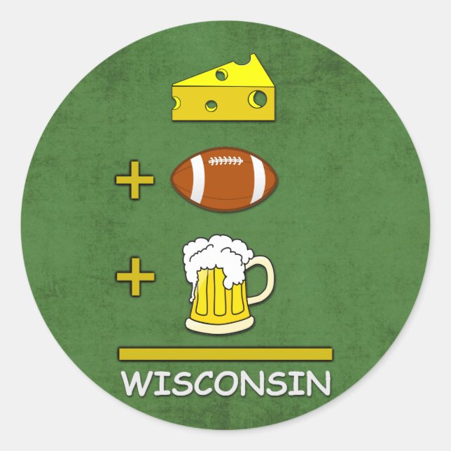 Pegatina Redonda Queso, fútbol y cerveza es gracioso en Wisconsin (Anverso)