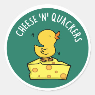 Pegatina Redonda Queso Y Quackers Funny Duck Pun