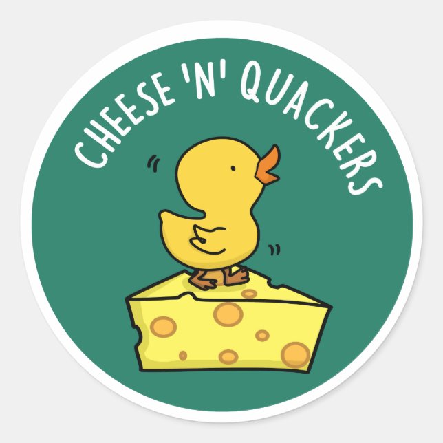 Pegatina Redonda Queso Y Quackers Funny Duck Pun (Anverso)