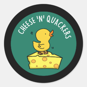 Pegatina Redonda Queso Y Quackers Funny Duck Pun Dark BG