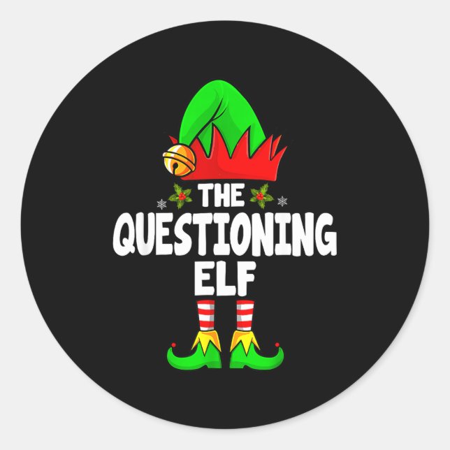 Pegatina Redonda Questioning Elf Group Christmas Funny Pajama Party (Anverso)