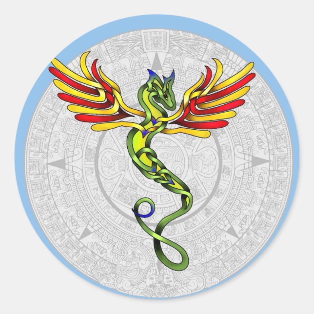 Pegatina Redonda Quetzalcoatl (Anverso)