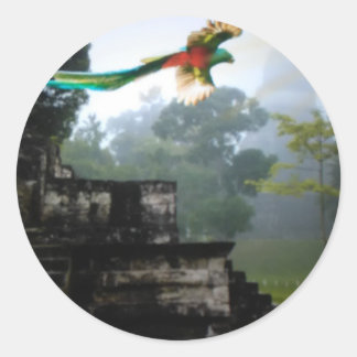 Pegatina Redonda Quetzel en Tikal