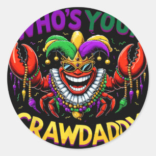 Pegatina Redonda ¿Quién es tu Crawdaddy Crawfish Jester Abalorios d