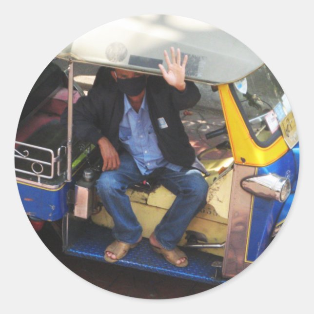 Pegatina Redonda ¿Quieres TAXI TUK-TUK? (Anverso)