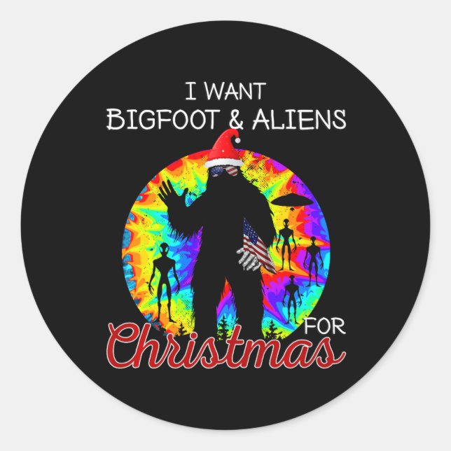 Pegatina Redonda Quiero Bigfoot & amp; Alimentos Para Navidades Sas (Anverso)
