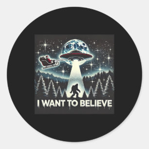 Pegatina Redonda Quiero Creer Funny Ufo Bigfoot Santa Christma