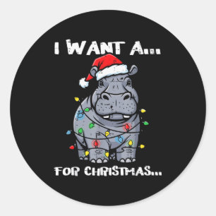 Pegatina Redonda Quiero Hipopótamo Para Navidad Divertida Navidad A