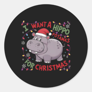 Pegatina Redonda Quiero Hipopótamo Para Navidades Hippo Xmas 2