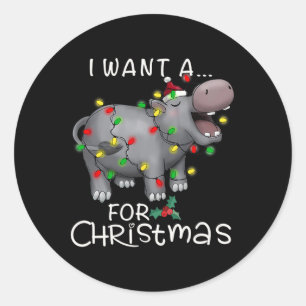 Pegatina Redonda Quiero Hipopótamo Para Navidades Hippo Xmas 3
