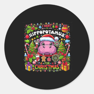 Pegatina Redonda Quiero Hipopótamo Para Navidades Hippo Xmas Cos