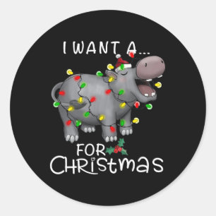 Pegatina Redonda Quiero Hipopótamo Para Navidades Xmas Hippo Lov