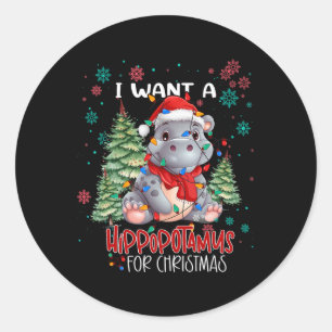 Pegatina Redonda Quiero Hipopótamo Para Navidades Xmas Hippo Para