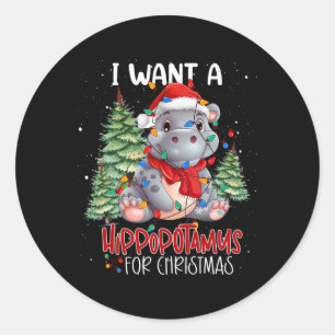 Pegatina Redonda Quiero Hipopótamo Para Navidades Xmas Hippo Para