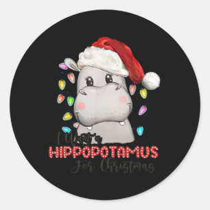 Pegatina Redonda Quiero Hipopótamo Para Navidades Xmas Hippo Para