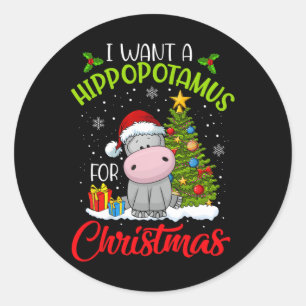 Pegatina Redonda Quiero Hipopótamo Para Navidades Xmas Hippo Para