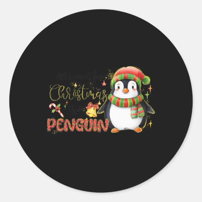Pegatina Redonda Quiero Navidades Es Un Pingüino Feliz Navidad (Anverso)