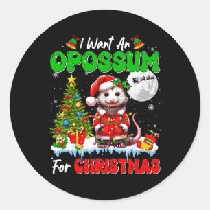 Pegatina Redonda Quiero Opossum Para Los Navidades Santa Sungles Fl