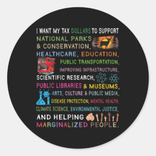 Pegatina Redonda Quiero que mis dólares de impuestos apoyen los par