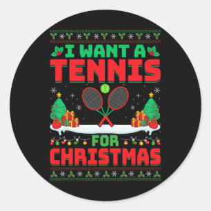 Pegatina Redonda Quiero Tenis Para Navidades - Jugador De Tenis Feo