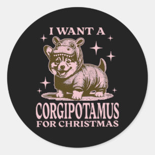 Pegatina Redonda Quiero Un Corgipotamo Para Los Navidades Funny Cor